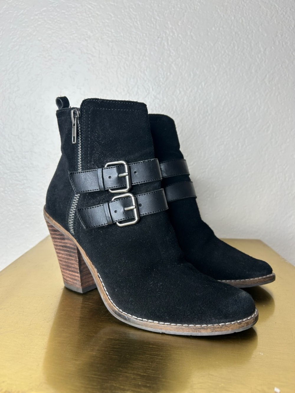 Dolce Vita Black Suede Buckle Ankle Boots